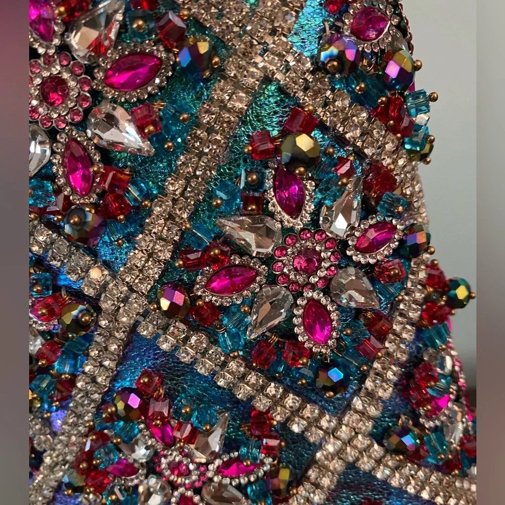 Azalea Wang Crisp Iridescent Art Deco Crystal and Beaded Dress Booties - Picture 3 of 4